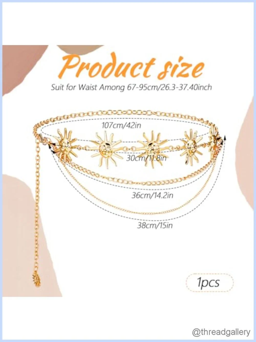 Multilayer Metal Waist Chain Belt Sun Charm Adjustable Size